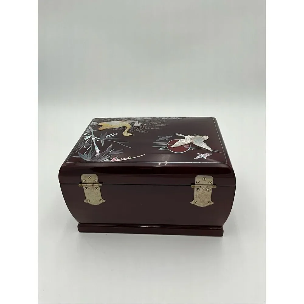 VINTAGE Mother Of Pearl Inlay Wooden Jewelry Box